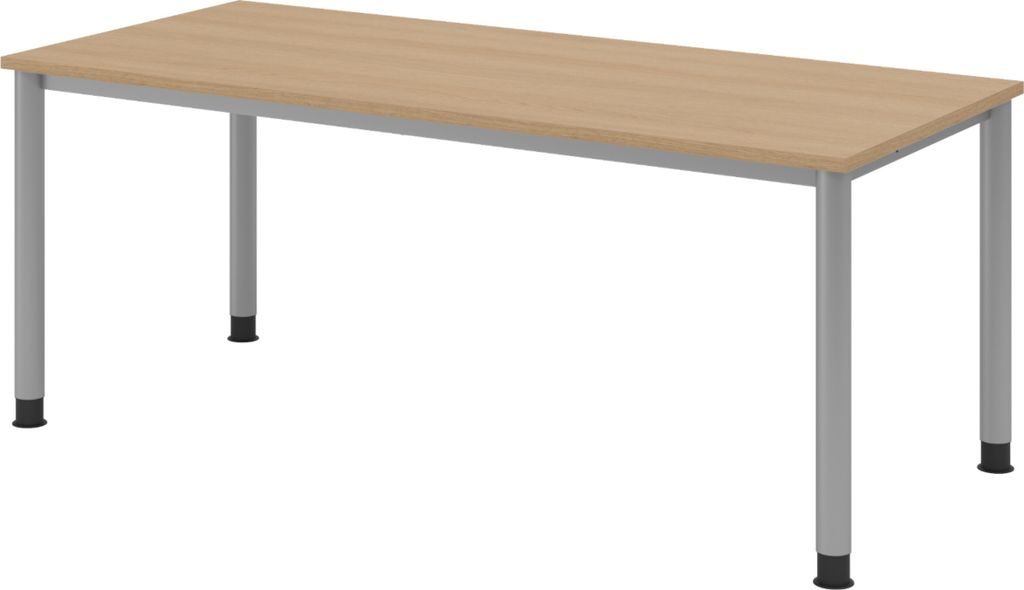 bümö Schreibtisch Serie-H Gestell: Silber - Größe: 180 x 80 cm, Nachbildung: Eiche