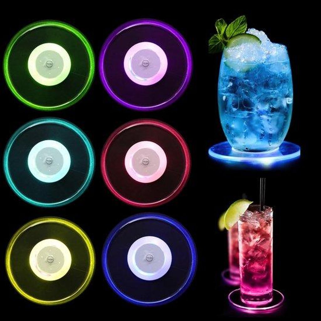 6-teilige LED-Untersetzer mit 7 Lichtstufen, leuchtende Gläser, wasserdichte Beleuchtung