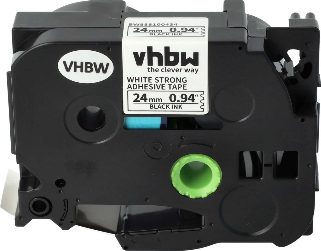 vhbw Schriftband-Kassette kompatibel mit Brother PT 1650, 1400, 1500pc, 1600 Etiketten-Drucker 8m x 24mm Schwarz auf Weiß, Extra Stark, Laminiert