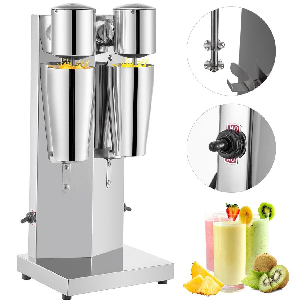 Getränkemixer 150W, 800 ml Doppelkopf Milchshake- & Cocktailmixer aus Edelstahl, 2 Geschwindigkeiten für privat & Gewerbe