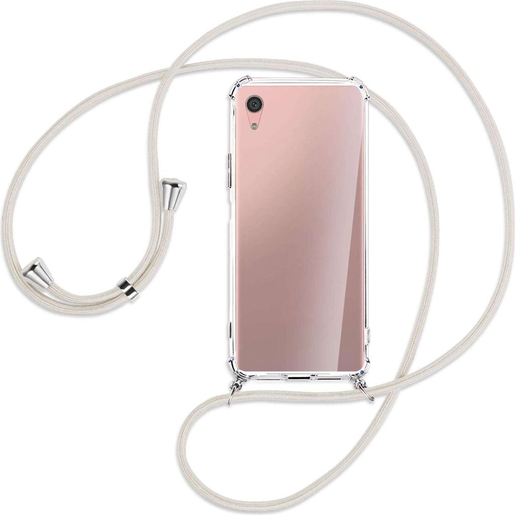 Handykette Backcover-Schutzhülle mit Band (Metall silberfarben) für Sony Xperia XA1 Plus - broken white