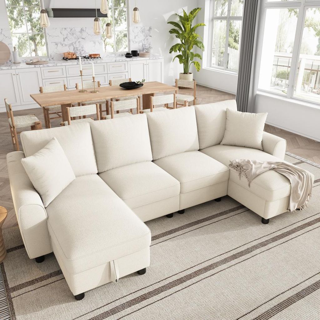 Modulares Chenille U-Form Sofa mit Stauraum, klappbarer Produktbild 