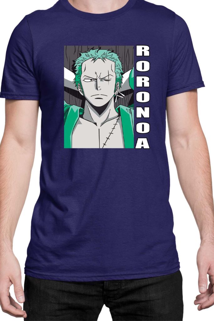 Herren T-Shirt Japan Manga Anime Comics Animation One Manga Piece Anime Zoro Sword Master, Man 2XL / Dunkelblau