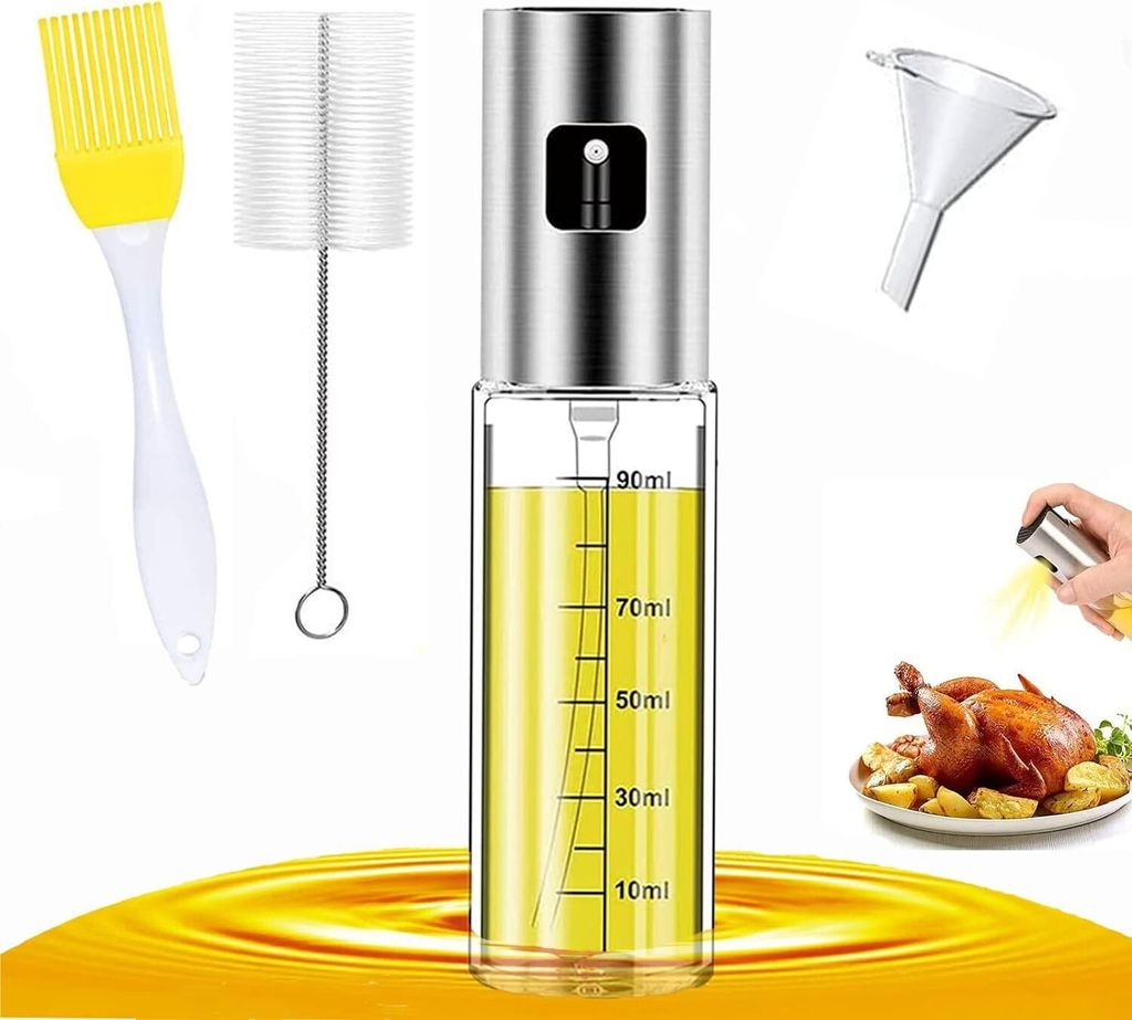 Ölsprüher 100ML Öl Sprühflasche, 4 in 1 Oil Sprayer, Essig spritzer Ölspender, Transparent Öl Sprayer, Olivenöl ölspray, Öl Auslöser Glas...