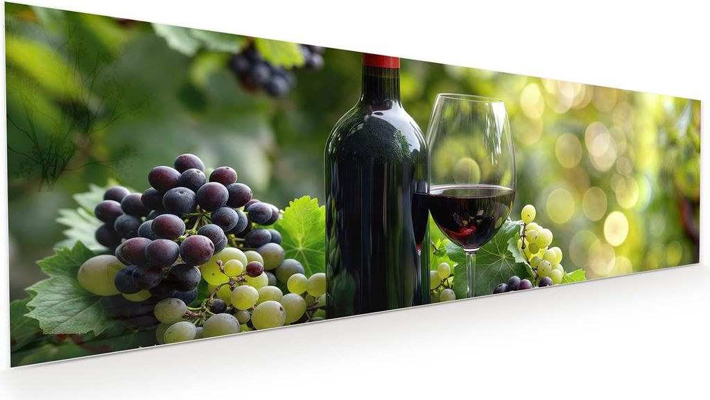 Glasbild 120x40cm in XXL für Wohnzimmer, Schlafzimmer Motiv Wein Und Trauben