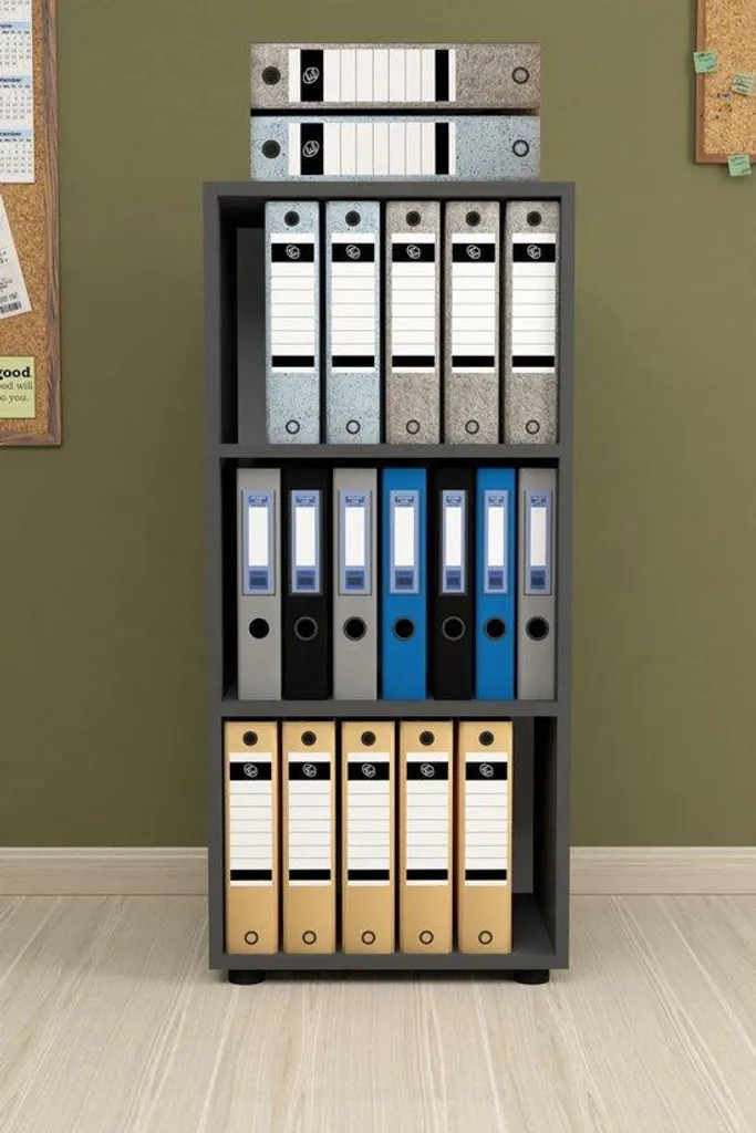 Bibliothèque de bureau basse 3 niches anthracite 49 x 109 cm Loft