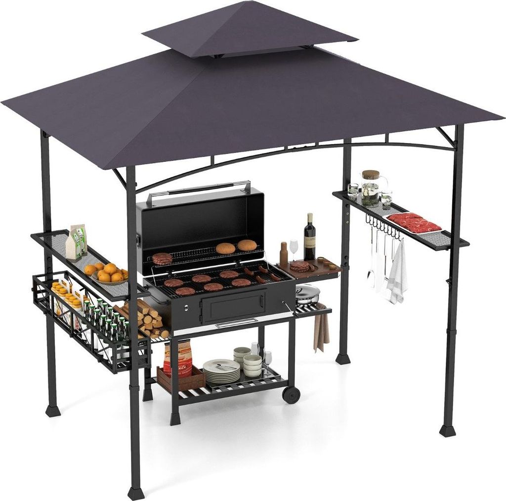 Grillpavillon für den Außenbereich mit Doppeldach und Seitenregalen