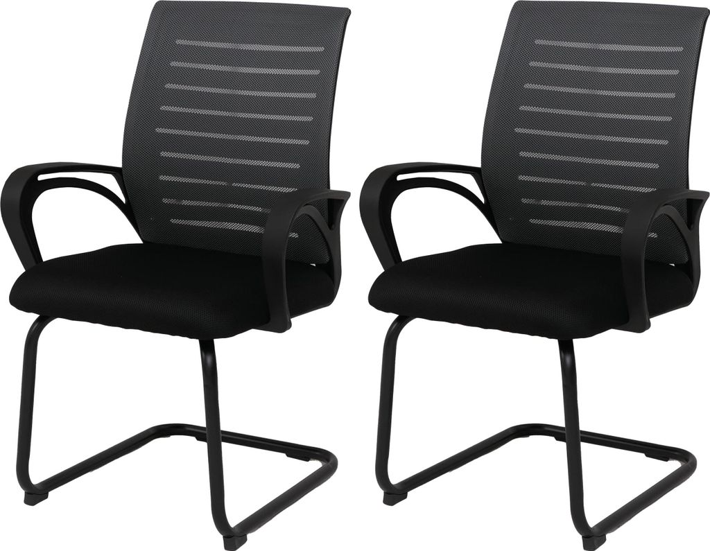 2er-Set Konferenzstuhl HWC-K51, Besucherstuhl Freischwinger, Stoff/Textil (250g/m²) grau, Gestell schwarz