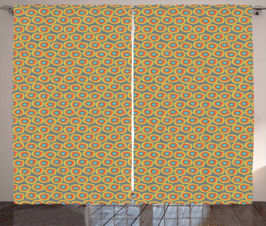 ABAKUHAUS Bunt Rustikaler Vorhang, Sommersaison Einfach Motiv, Wohnzimmer Universalband Gardinen mit Schlaufen und Haken, 280 x 225 cm, Mehrfarbig