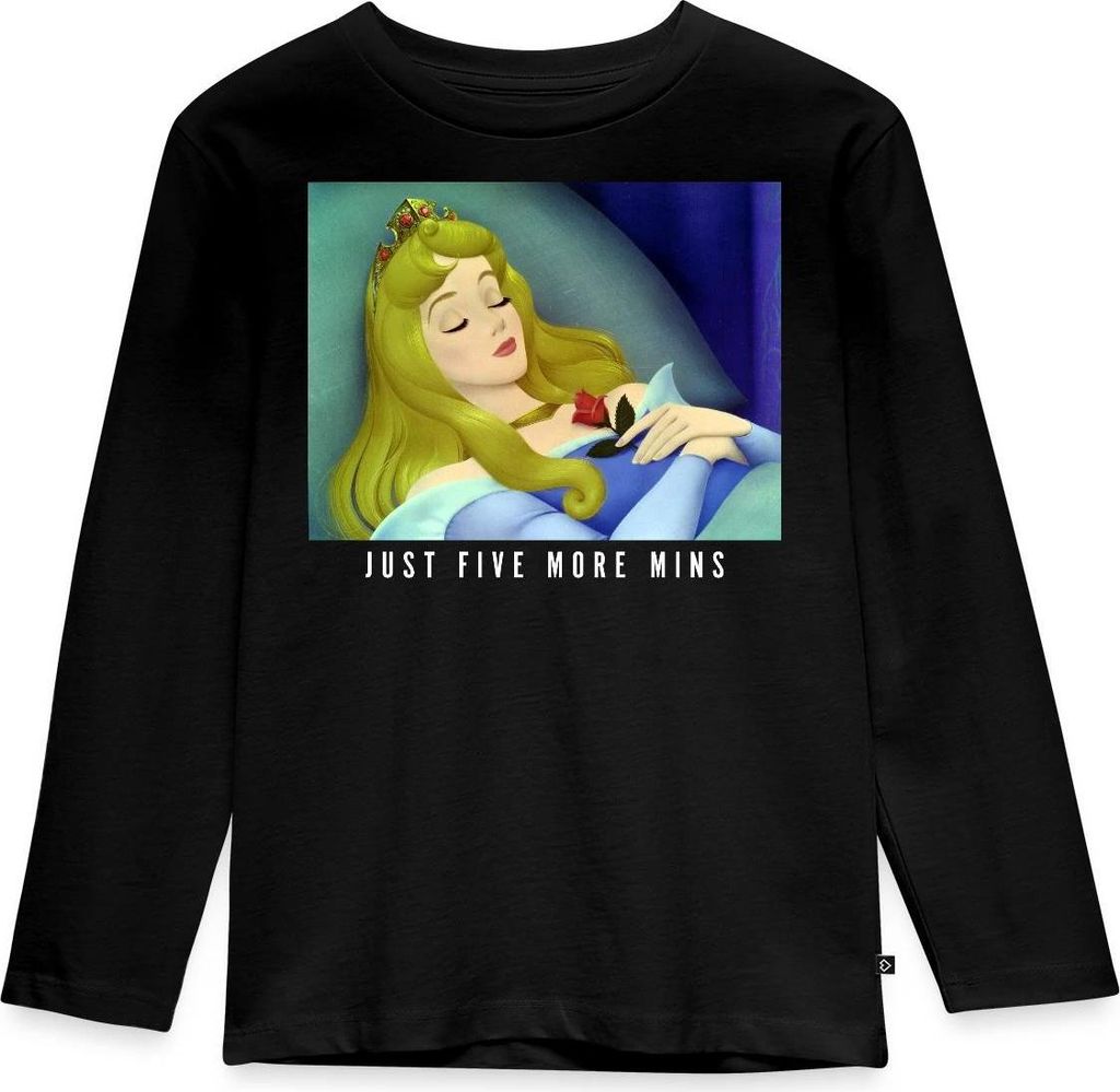 Dornrösschen Schlafend Just Five More Minutes Kinder Premium Langarmshirt, 134/140 (8 Jahre), Schwarz