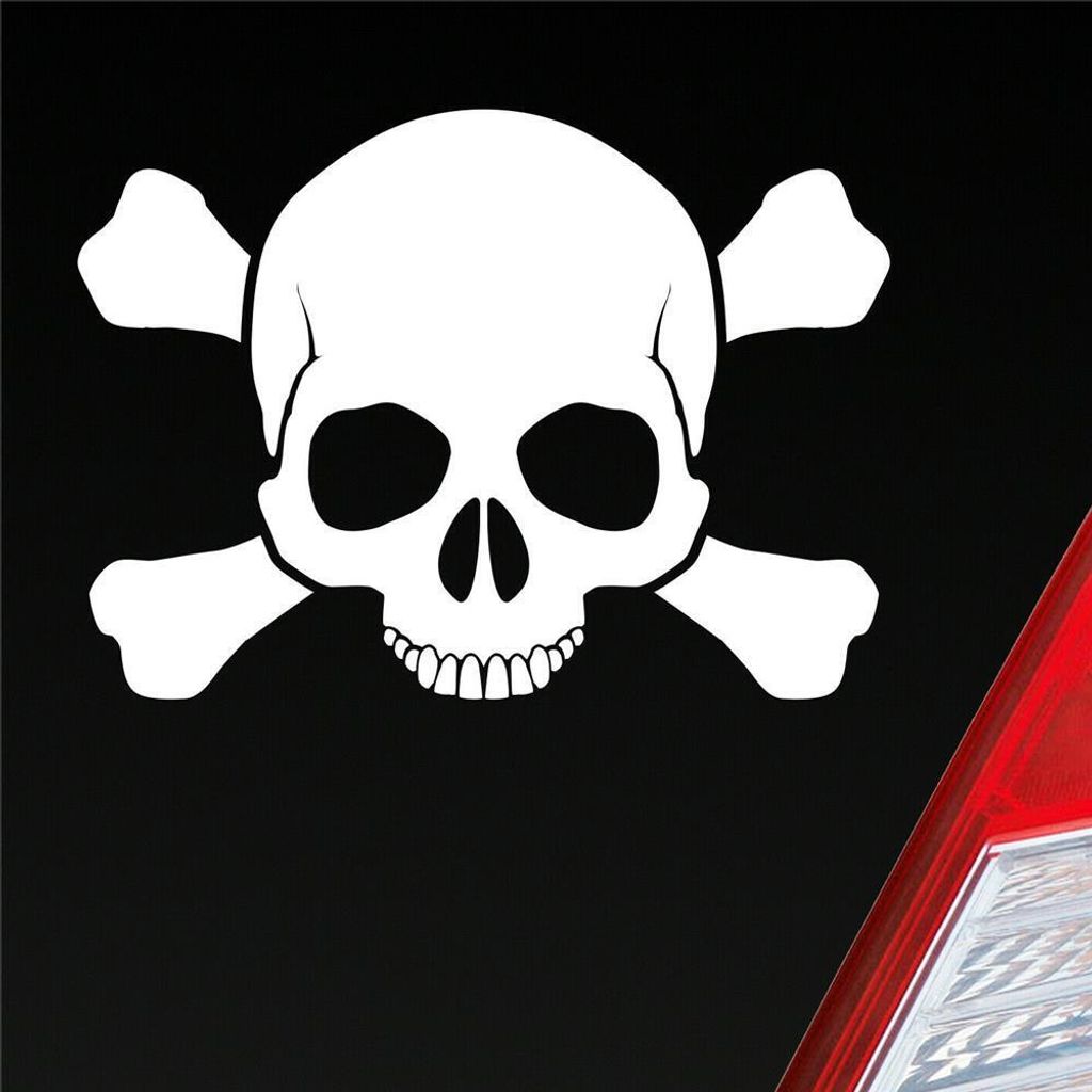 Auto Aufkleber Totenkopf Skull Pirat Tod Kopf Car 13,5x10 cm Weiss Matt Sticker Heckscheibenaufkleber