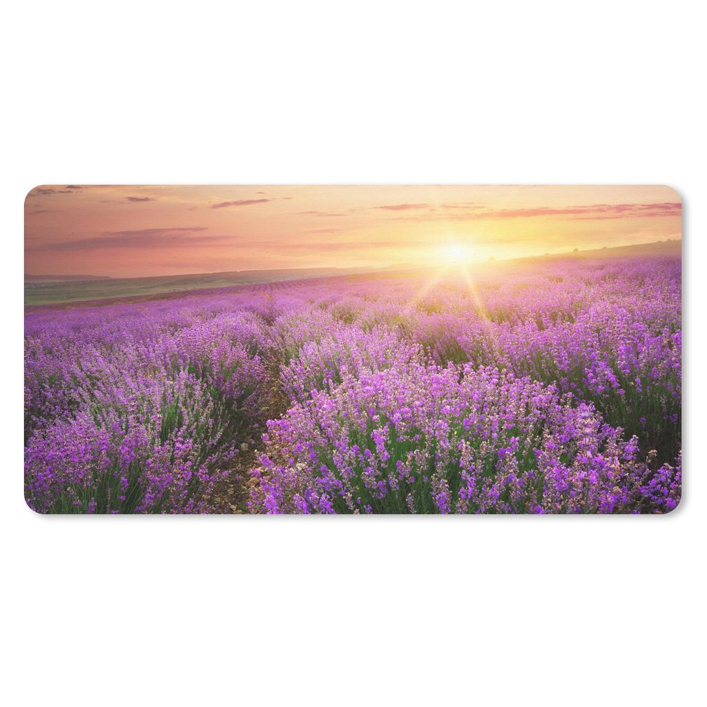 MuchoWow Mauspad Mousepad Lavendel - Sonne - Blumen 60x30 cm - Mousepads - Maus Mat - Pad - Mausunterlage - Nachhaltig