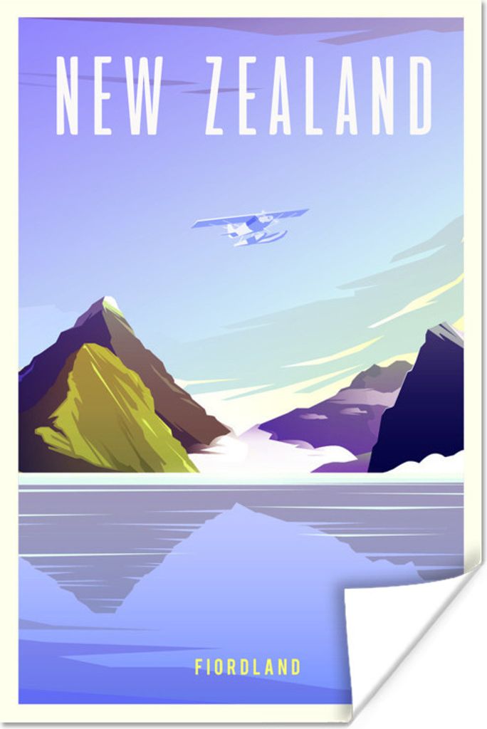 MuchoWow Poster Illustration des Fiordlandgebiets in Neuseeland 120x180 cm - Kunstposter