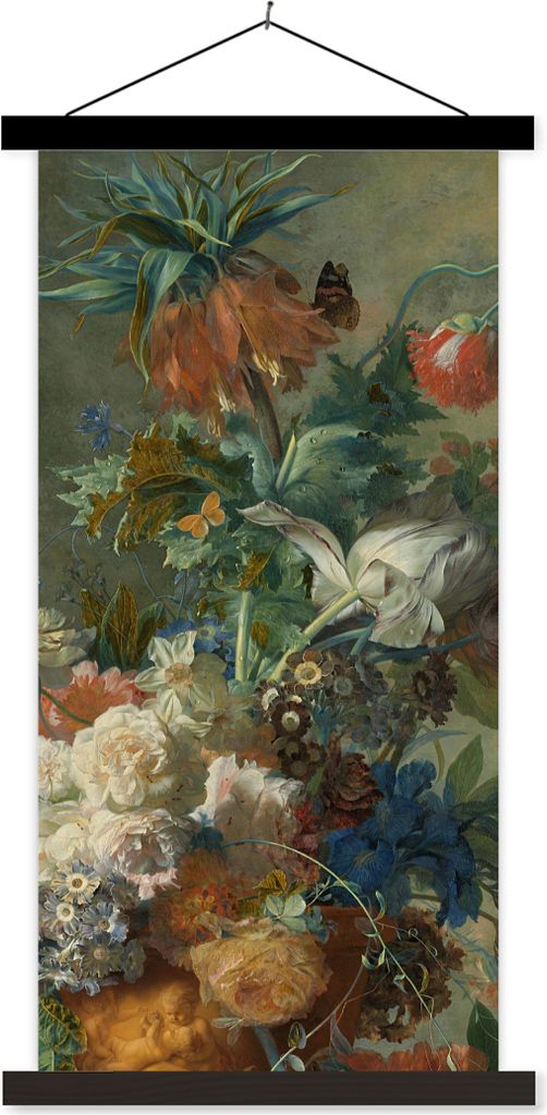 MuchoWow Textilposter Stilleben mit Blumen - Gemälde von Jan van Huysum 40x80 cm mit schwarzem Rahmen - Wandemalerei