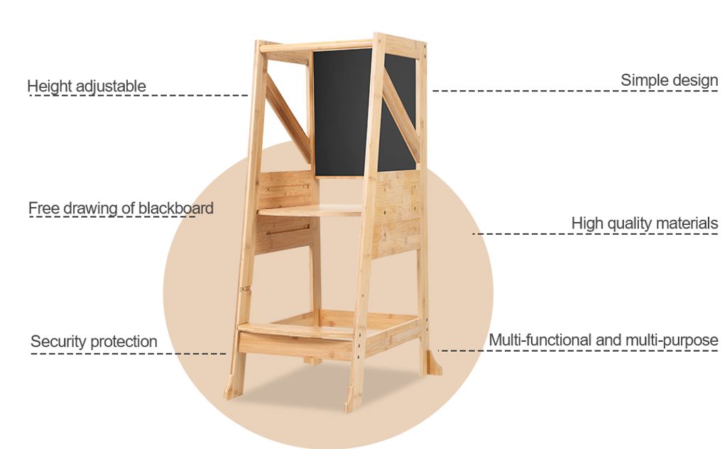 Yakimz Lernturm für Kinder Learning Tower Hochstuhl Lernstuhl Tritthocker 90x49x50 cm