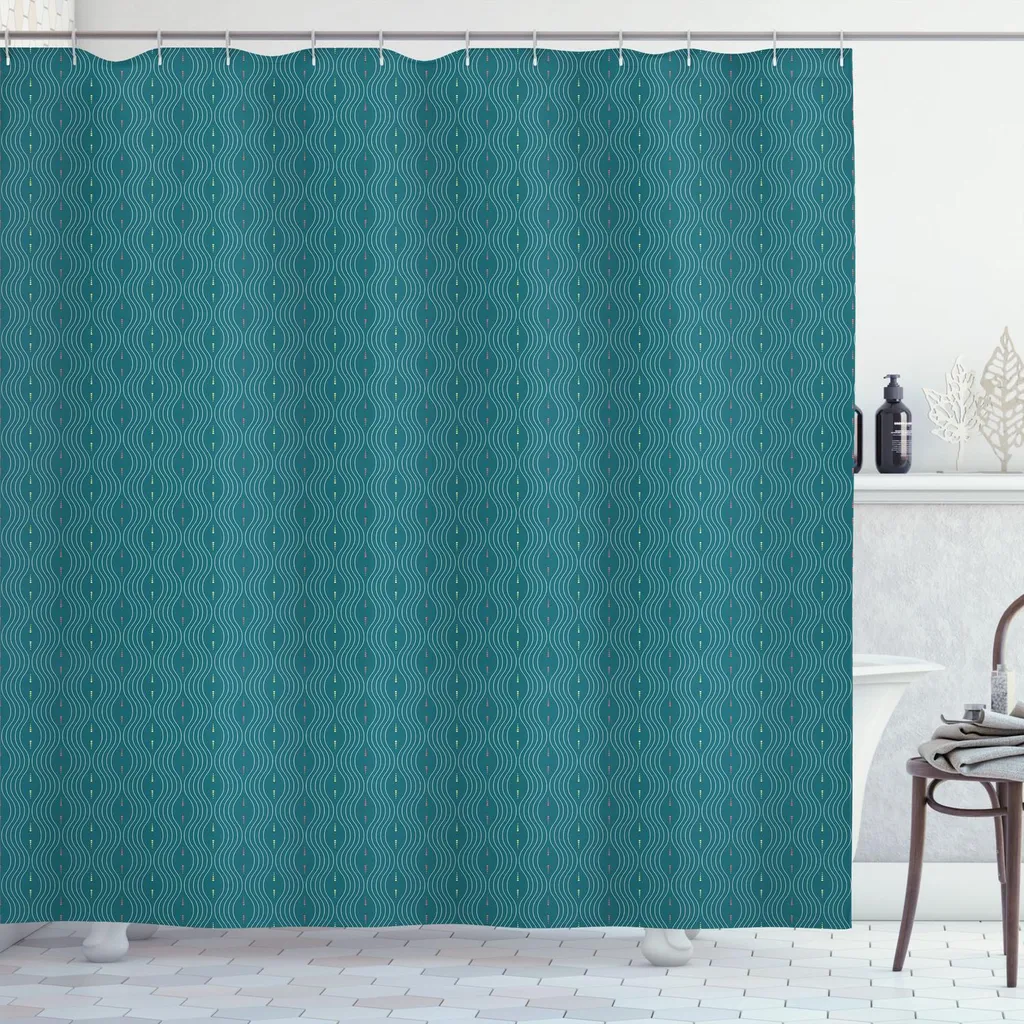ABAKUHAUS Tenda da doccia astratta, motivo modernistico con linee ondulate e punti, 175 x 180 cm