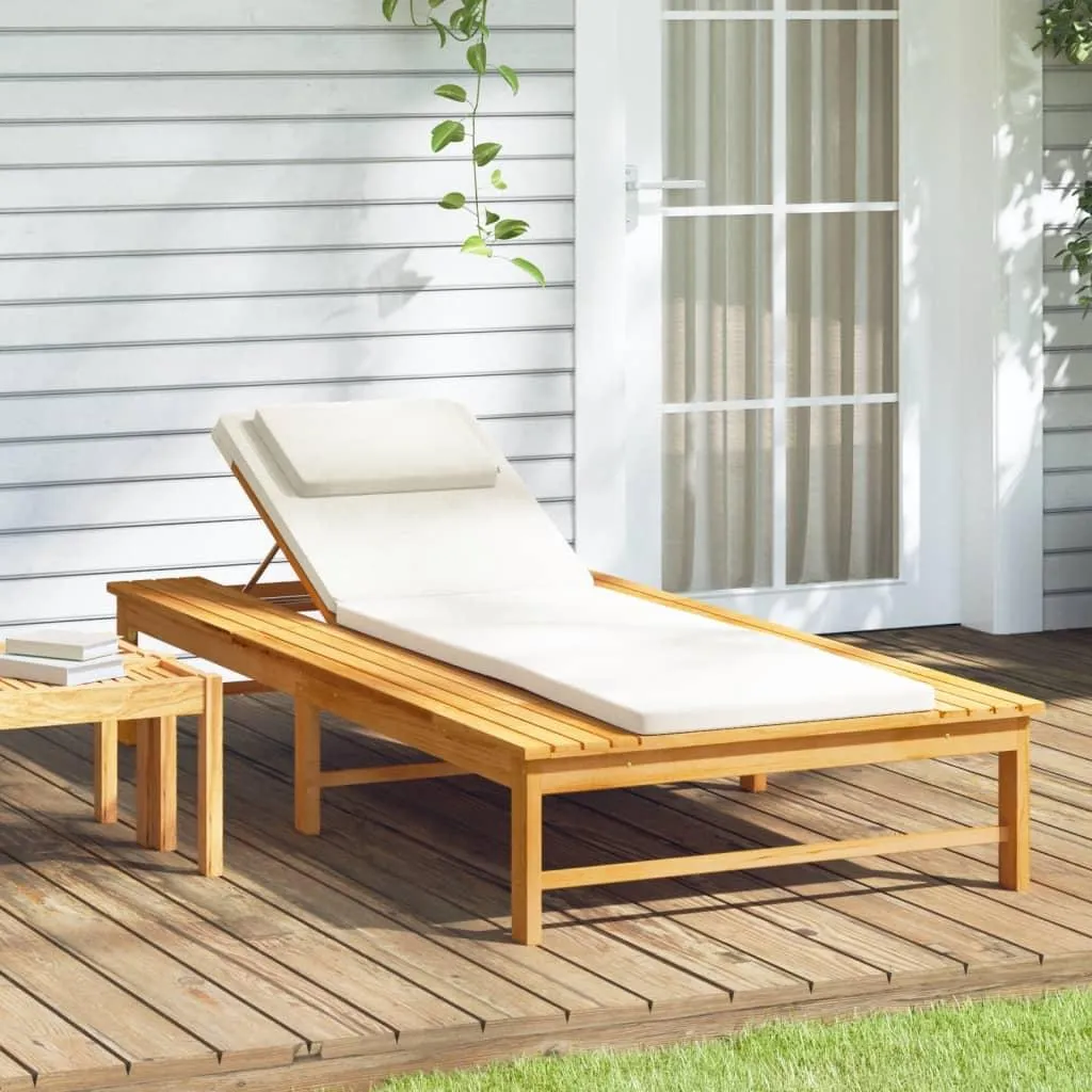 Bain de Soleil Inclinable en Acacia et Coussin Déhoussable Blanc Crème
