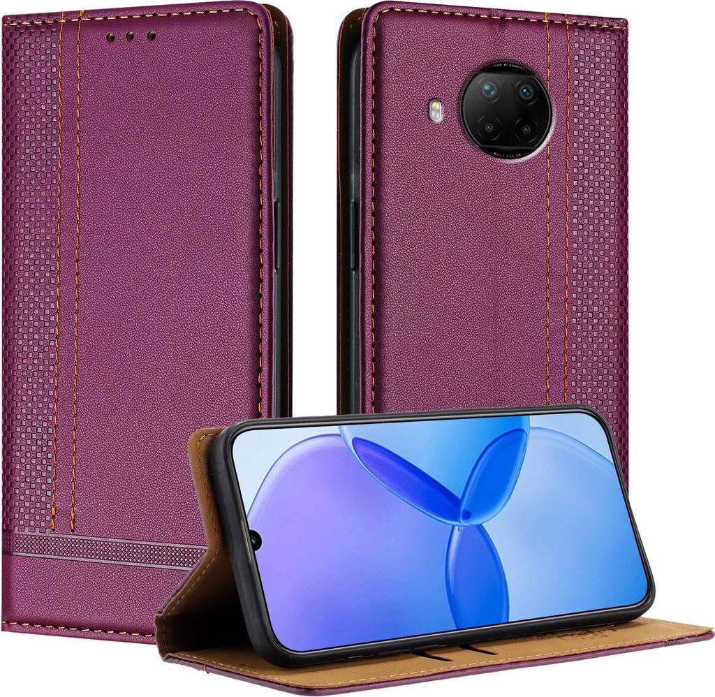 Handyhülle für Xiaomi Redmi Note 9 Pro Leder Flip Klappbare Schutzhülle mit Standfunktion Lila