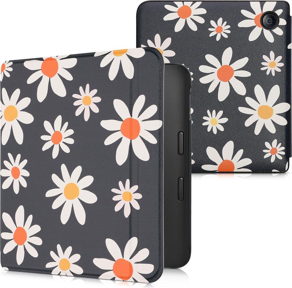 kwmobile Schutzhülle für Kobo Libra 2 Hülle - eReader Flip Case mit Auto Sleep Funktion - Kleine Gänseblümchen mit Blau Weiß Gelb
