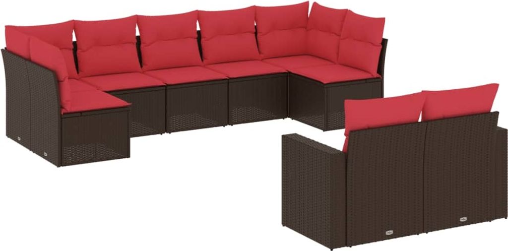 9-tlg. Garten-Sofagarnitur mit Kissen Braun Poly Rattan