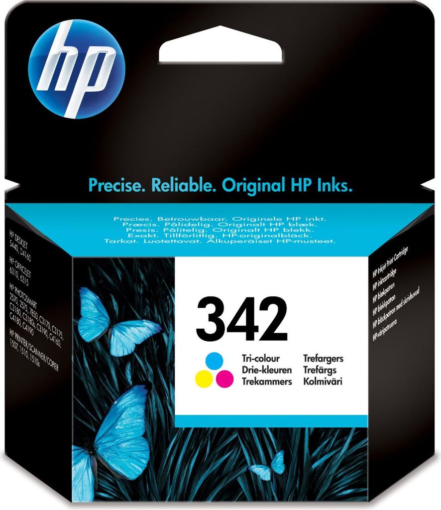 The image shows the packaging of an HP 342 ink cartridge.