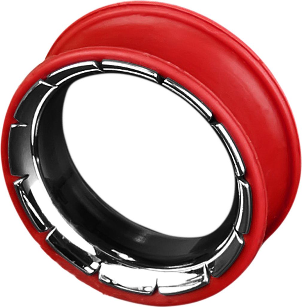 viva-adorno 1 Stück 26mm Silikon Flesh Tunnel Plug Ohr Piercing Edelstahl Inlay Größe 8 - 26mm verschiedene Farben Z204, rot