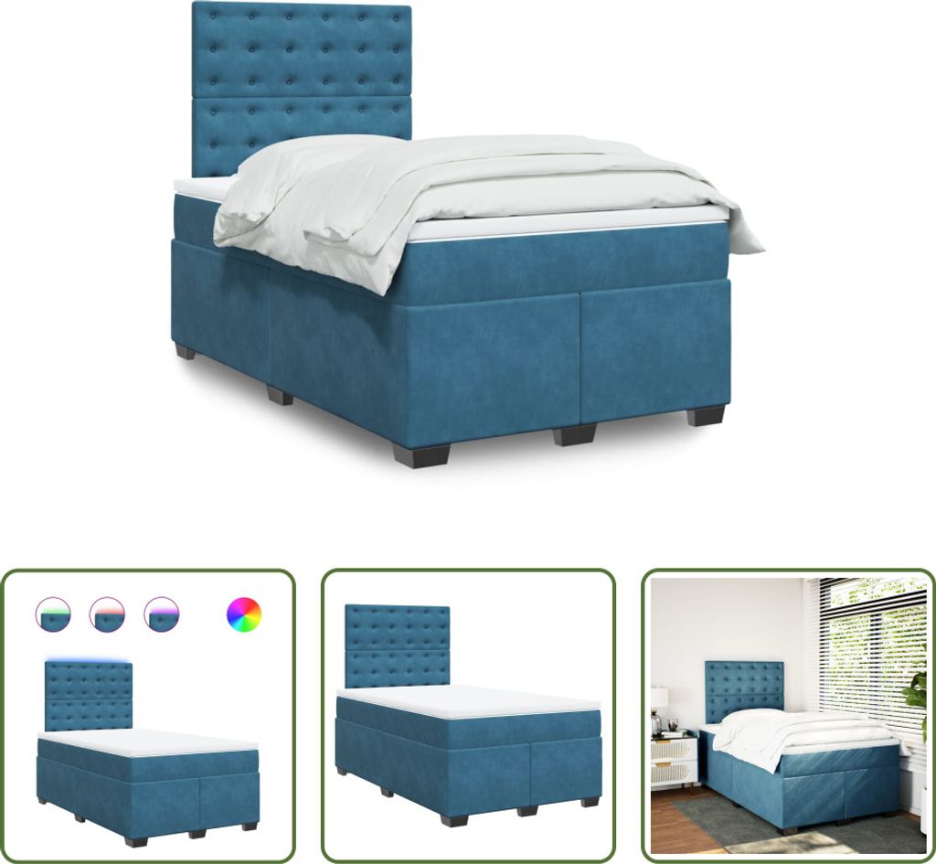 The Living Store Boxspringbett mit Matratze Blau 120x190 cm Samt