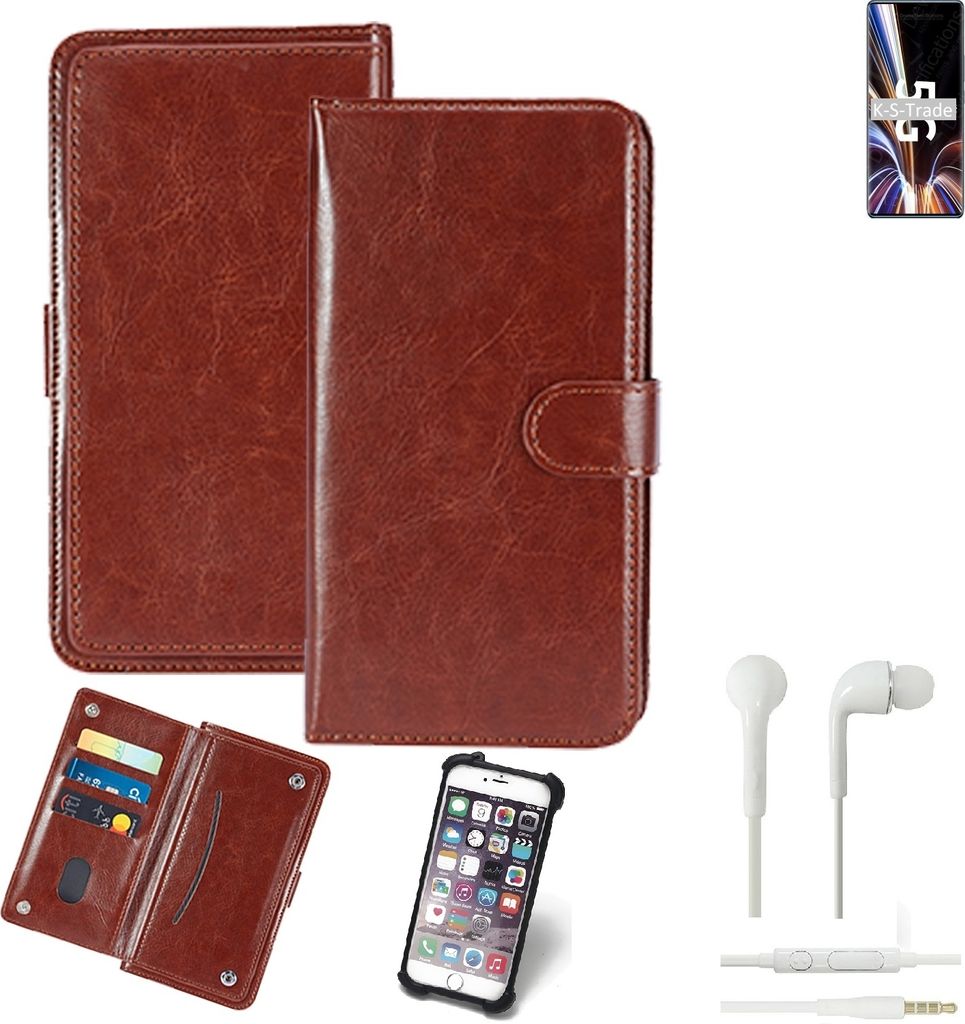 K-S-Trade 360° Hülle kompatibel mit ZTE Axon 40 Pro inkl. Headphones braun Kunstleder Case BookCase WalletCase Kunstlederederhülle Handyhülle,
