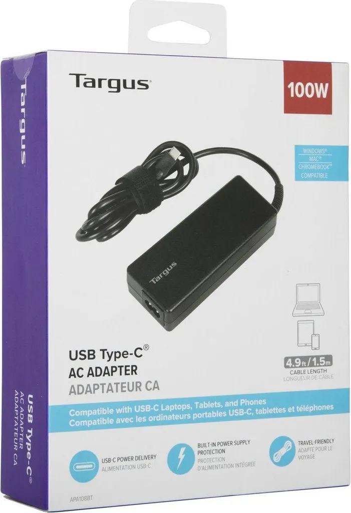 Chargeur USB-C 100W Targus PD : Puissance Élevée et Compact - Noir