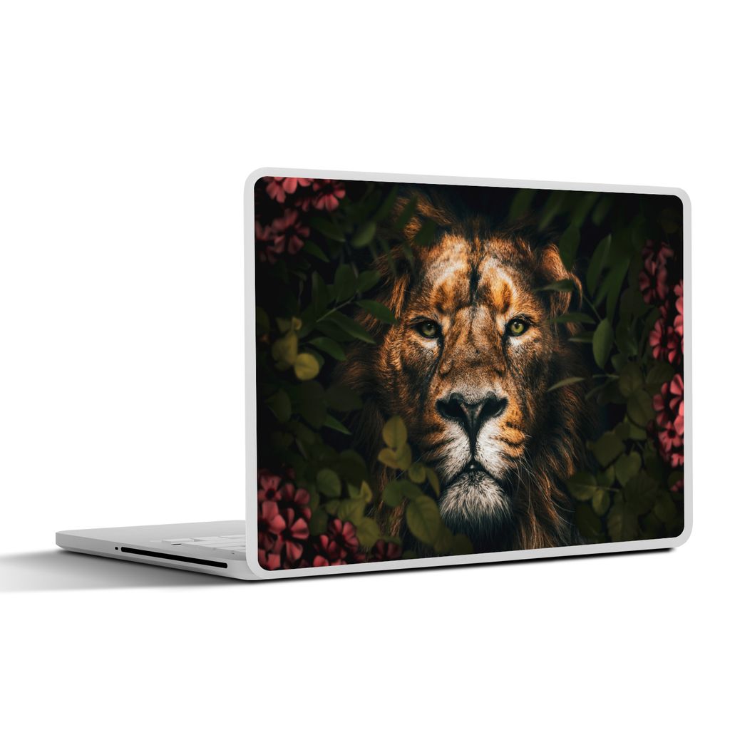 MuchoWow Laptop Aufkleber Sticker Cover Dschungel - Löwe - Blumen - Pflanzen 30x22 cm - Laptop-Sticker