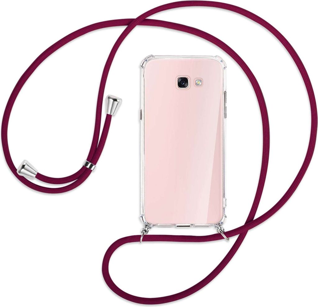 Handykette Backcover-Schutzhülle mit Band (Metall silberfarben) für Samsung Galaxy A7 2017 - dunkelrot