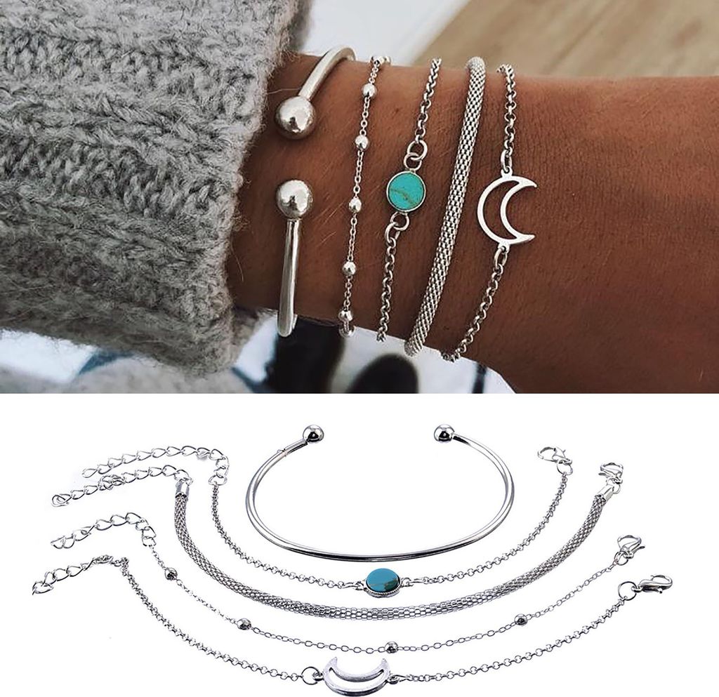 5 Teile/satz Frauen Armband Set Multi Formen Mond Kette Legierung Dame Armreif Set als Geschenk