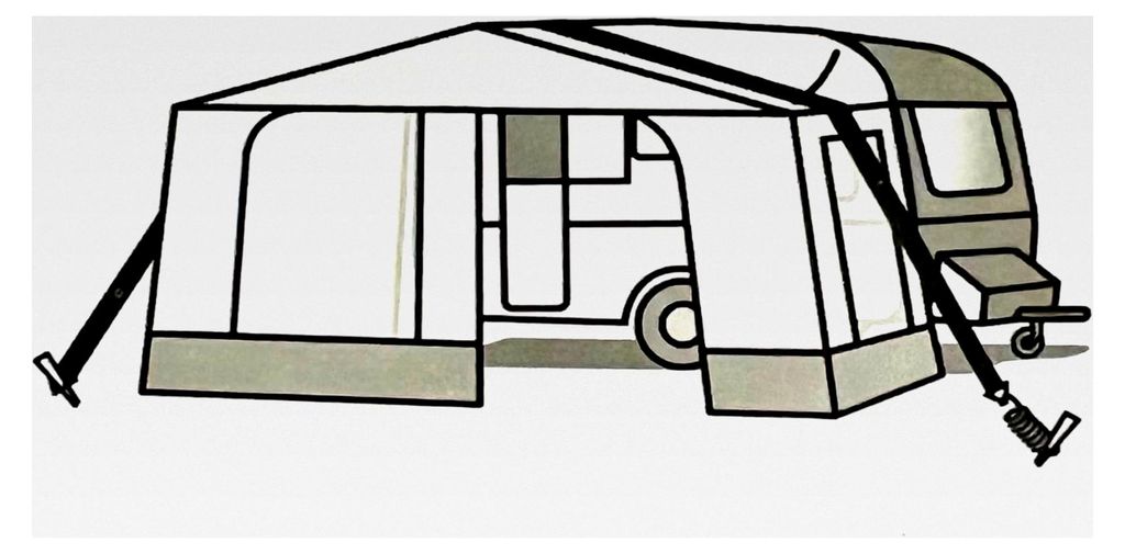 Sturmband XL für Vorzelte und Markisen mit Wind-Sicherung, 2 Heringe und Spannfeder für Zelt, Pavillon, Wohnwagen und Wohnmobil