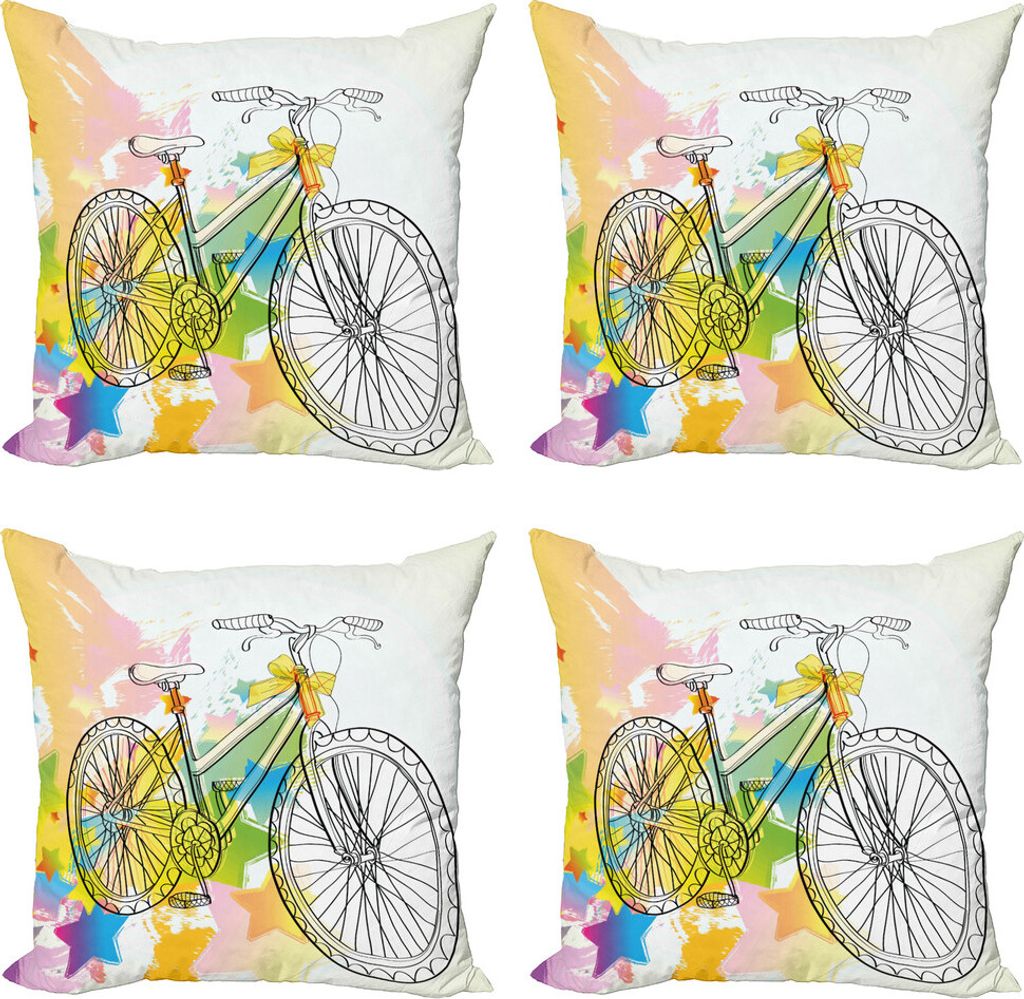 ABAKUHAUS Skizzenhaft Kissenbezug Set (4 Stück), Abtract Bunte Fahrrad, Moderner Doppelseitiger Digitaldruck, 40 cm x 40 cm, Mehrfarbig
