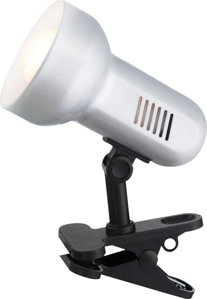Klemmlampe schwenkbar mit LED Klammerleuchte silber, Schreitischlampe Leselampe
