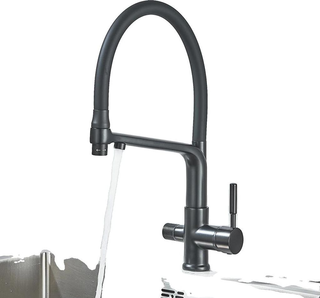 Küchenarmatur, Kalt- und Warmwasser, Doppelgriff, Deckeneinbau, matte schwarz