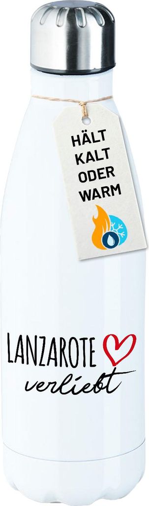 Huuraa Edelstahl-Trinkflasche Lanzarote verliebt Geschenk 500ml White Wasserflasche Lanzarote Präsent