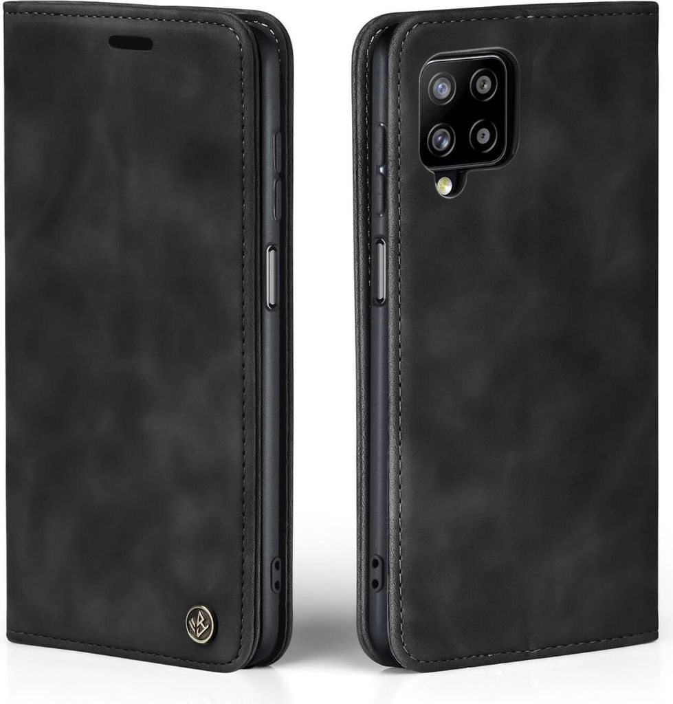 Handy Hülle für Samsung Galaxy A12 Klapphülle Bookcase Flip Cover Handy Tasche Etui Farbe: Schwarz