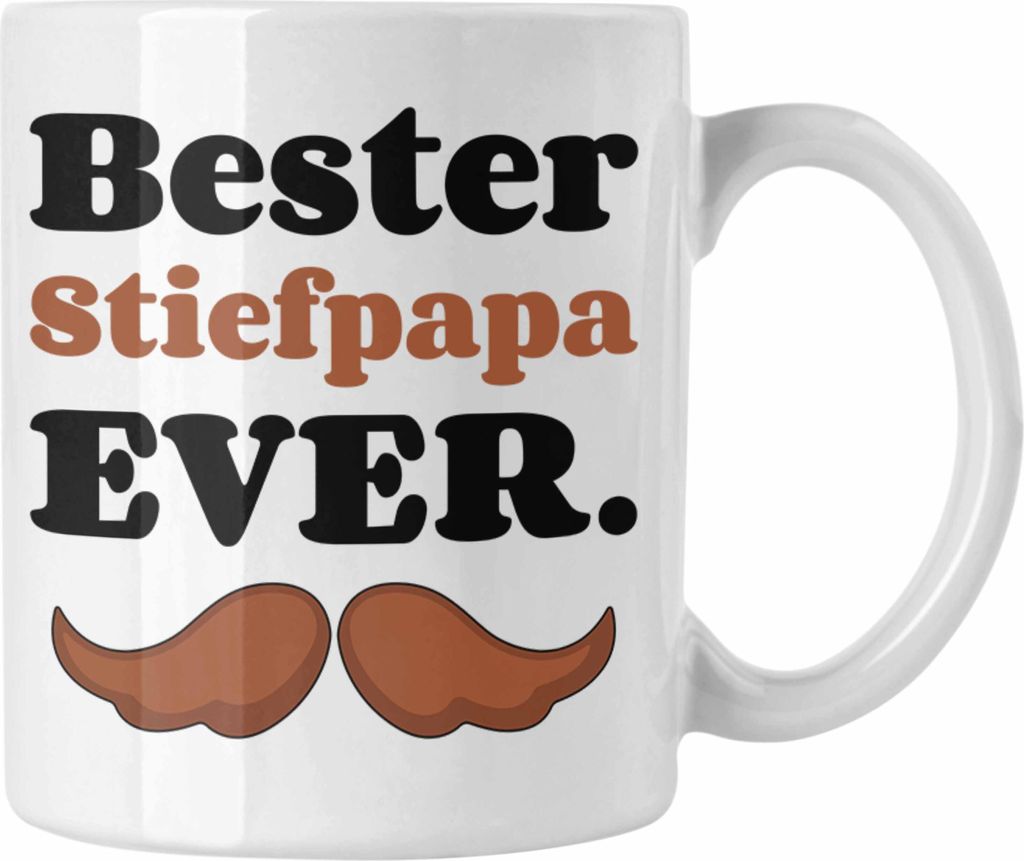 Trendation - Bester Stiefpapa Ever Geschenk Tasse Stiefvater mit Spruch Vatertag Geburtstag Vatertagsgeschenk (Weiß)