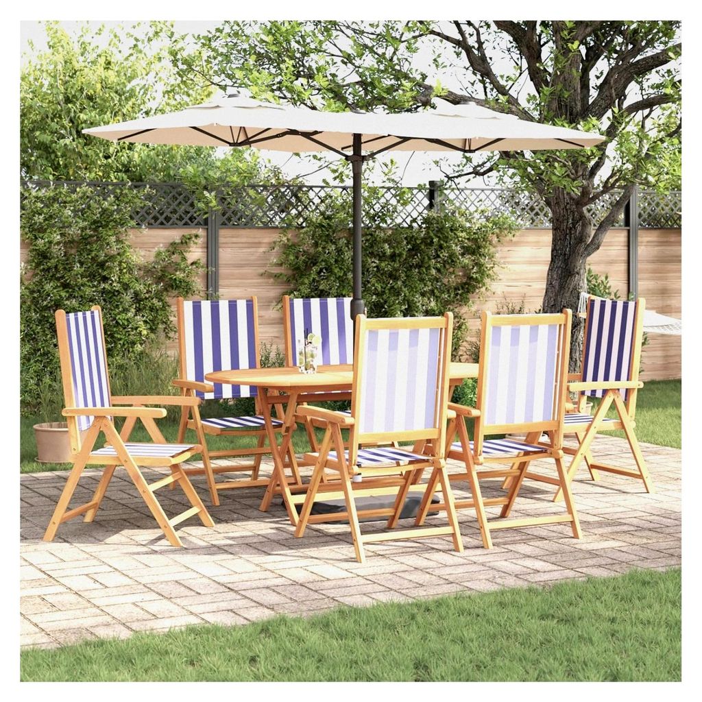 Gartentisch-Set für den Außenbereich, 7-teilig, Blau und Weiß, Akazienholz