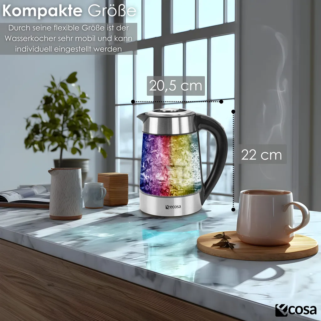 Bouilloire inox et verre 2200W écran LCD avec 5 couleurs LED design - 13