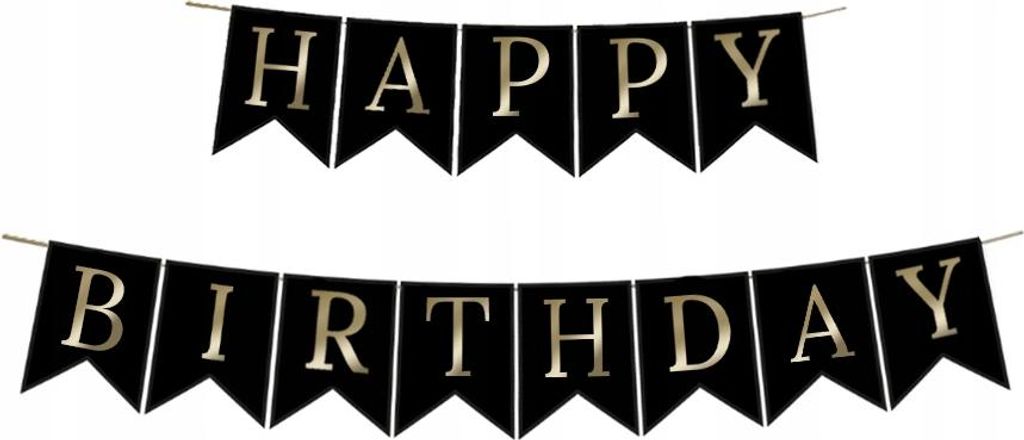 Happy Birthday Banner, Schwarze und goldene Girlande, Happy Produktbild 