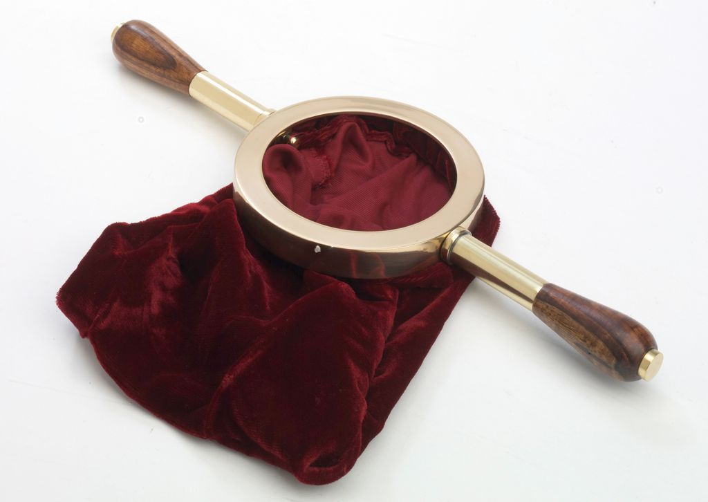 Klingelbeutel mit Holzgriff in Messing Gold Ø 13 cm Produktbild 