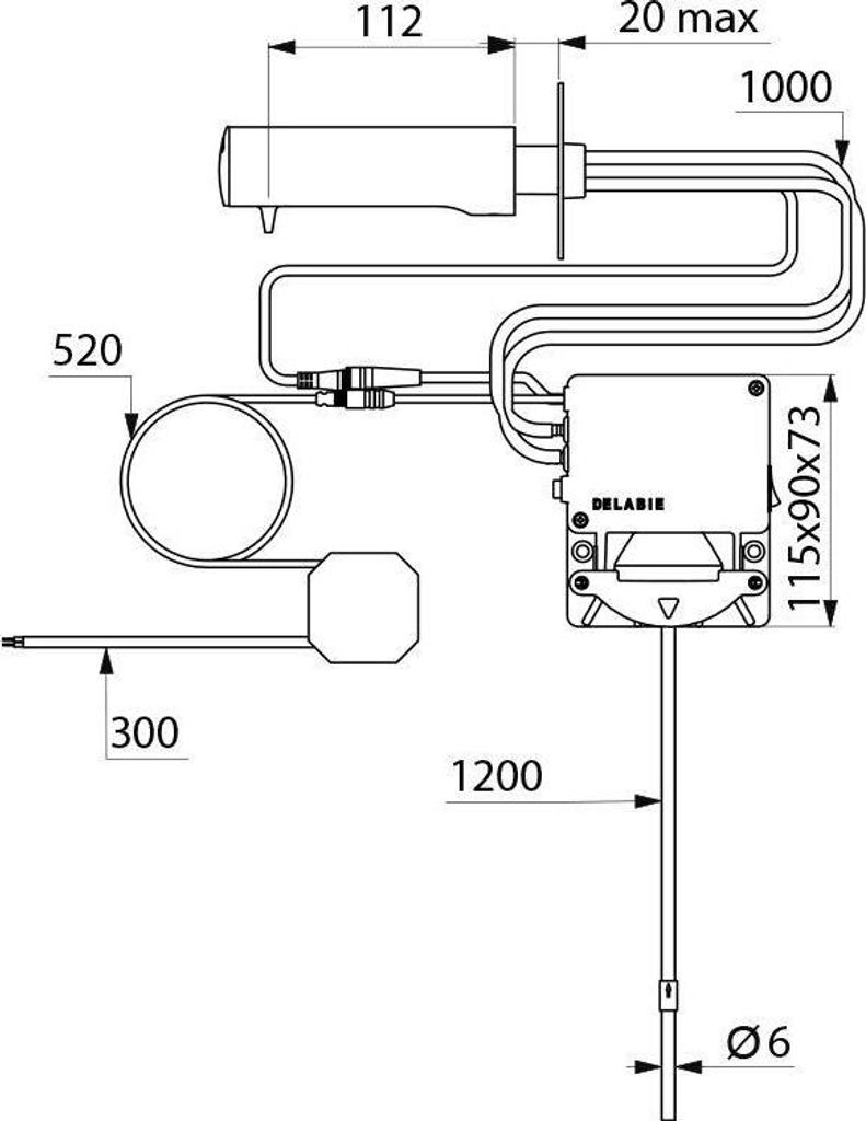 Delabie Seifensp. T4 verchr. Wand. Schlauch L.1,2m, UP-Netzteil