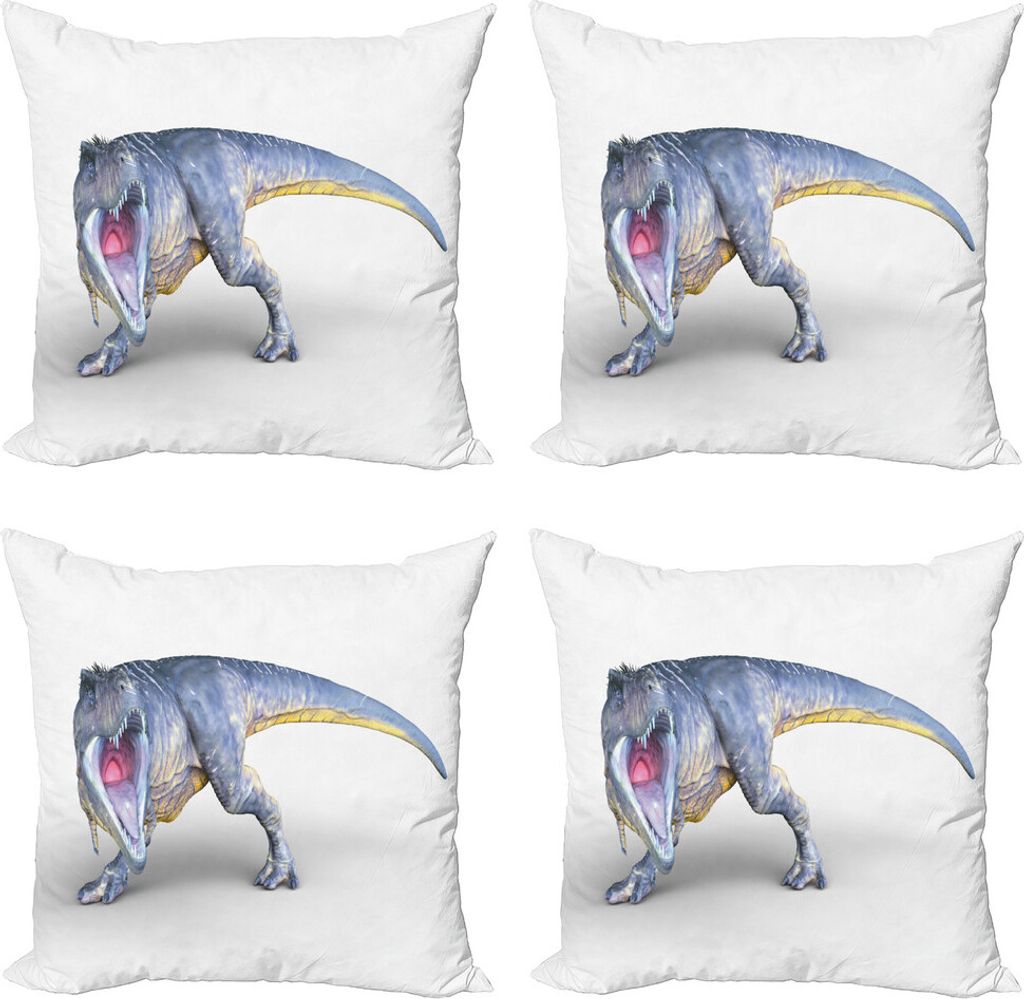 ABAKUHAUS Dinosaurier Kissenbezug Set (4 Stück), monströse Kreatur, Moderner Doppelseitiger Digitaldruck, 45 cm x 45 cm, Blau, Gelb, Rosa