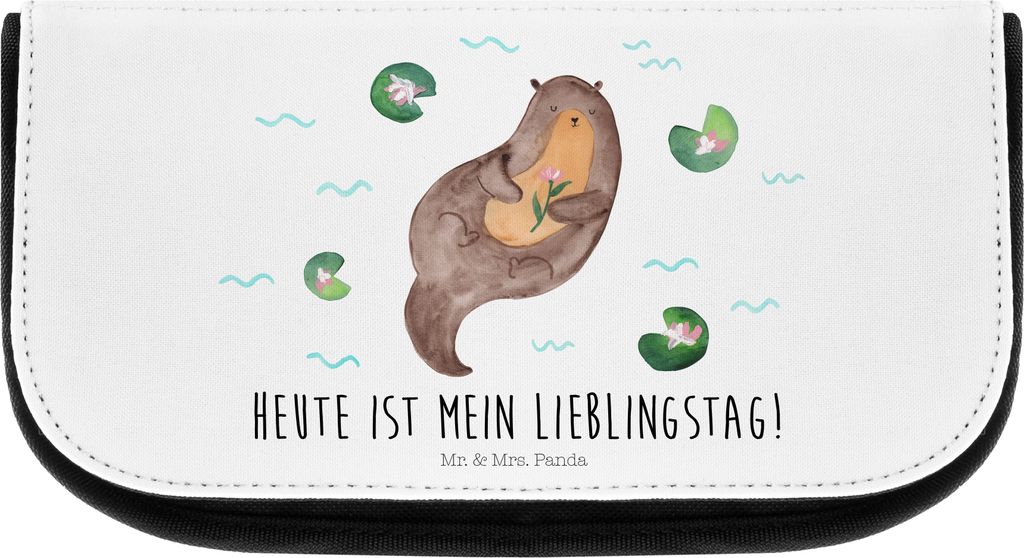 Mr. & Mrs. Panda Make-up Täschchen Otter Seerose - Weiß - Geschenk, schminkaufbewahrung, Fluss, kulturtäschchen, Lieblingstag, kosmetiktäschche...