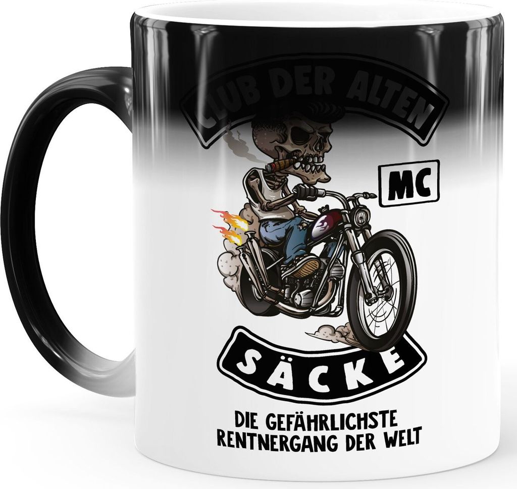 Zaubertasse Farbwechsel Tasse Club der alten Säcke Biker Motorrad Skelett Geschenk 50. 60. 70. 80. Geburtstag MoonWorks MC weiß Magic-Tasse