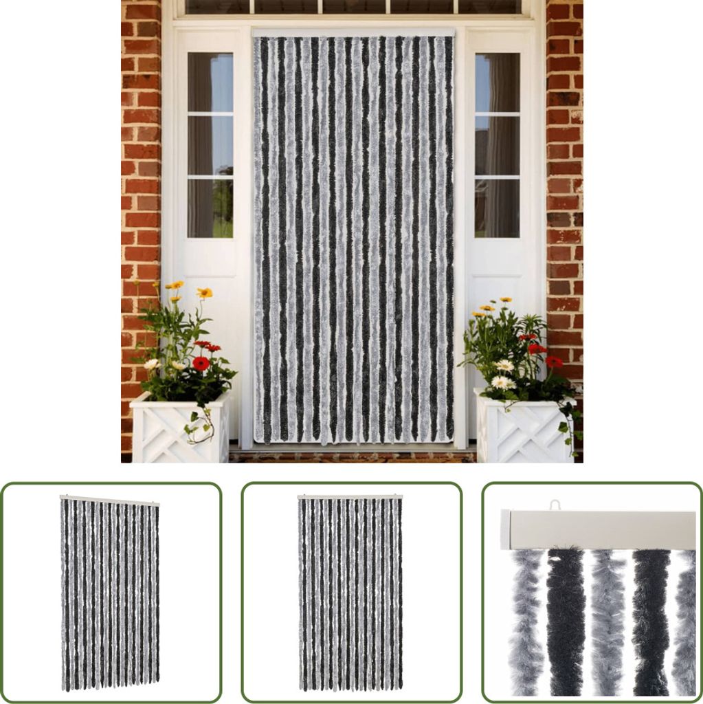 The Living Store Fliegenvorhang Grau und Schwarz 100x220 cm Chenille
