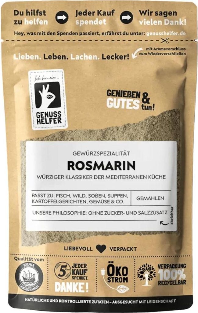 Rosmarin, gemahlen, getrockneter Rosmarin zum Kochen und Braten, ideal für Marinaden, 40g