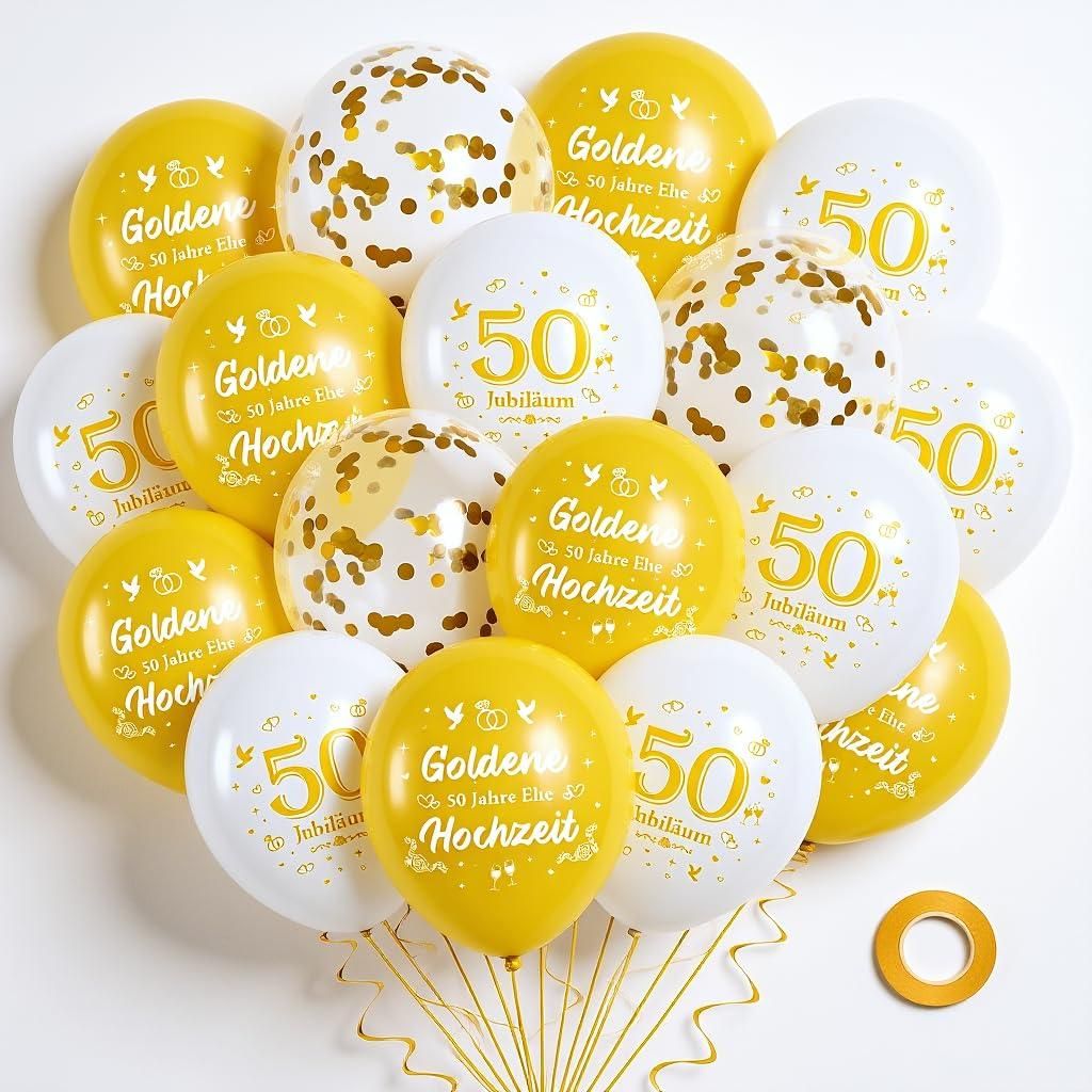 Ballons 50. Hochzeitstag Gold Weiß Konfetti Set 36 Stück Deko Jubiläum